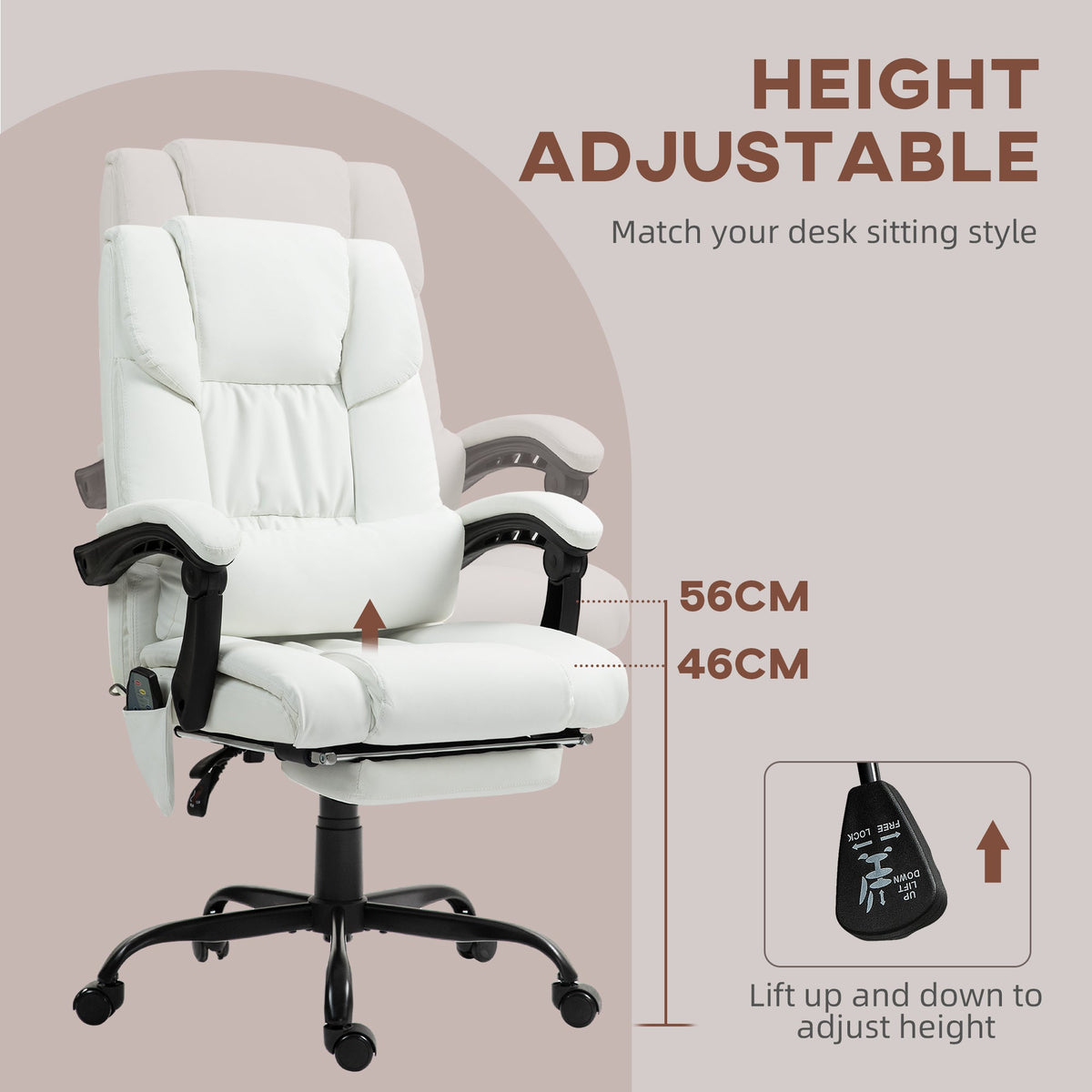 6-Point Vibration Massage Chair, Height Adjustable Reclining Computer Chair with Retractable Footrest, Black