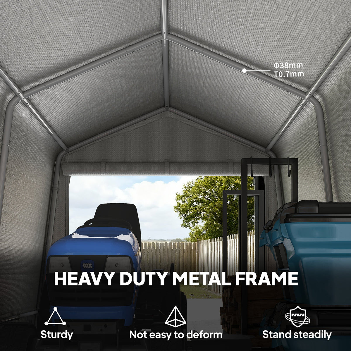 7.9' x 6.6' Garden Storage Tent, Patio Storage Shelter w/ Metal Frame and Double Zipper Doors, Dark Grey