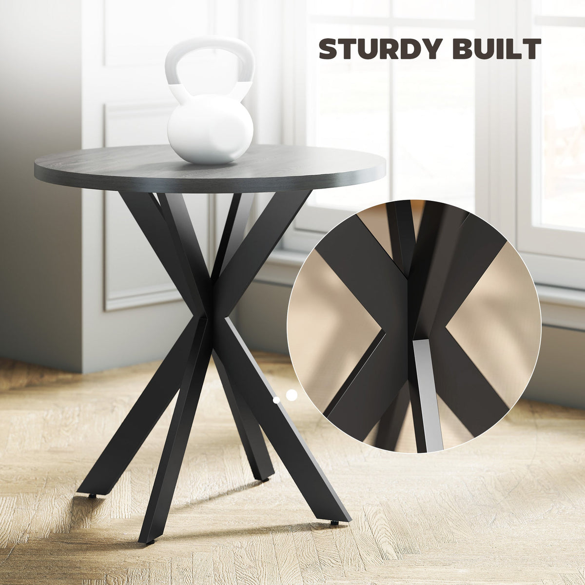 29" Dining Table, Contemporary Round Kitchen Table with Steel Legs, Black