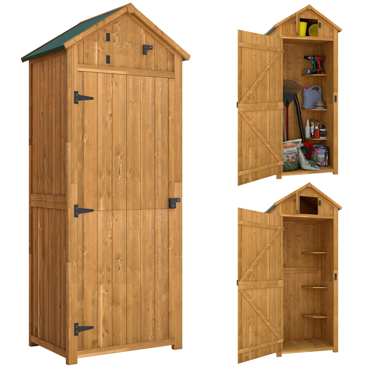30" x 21" x 71" Garden Storage Shed, Sheds & Outdoor Storage Outdoor Workshop Yard Tool Utility Storage House Water-resistant All-weather Cover Spire Roof with 3 Tiers Shelves Grey