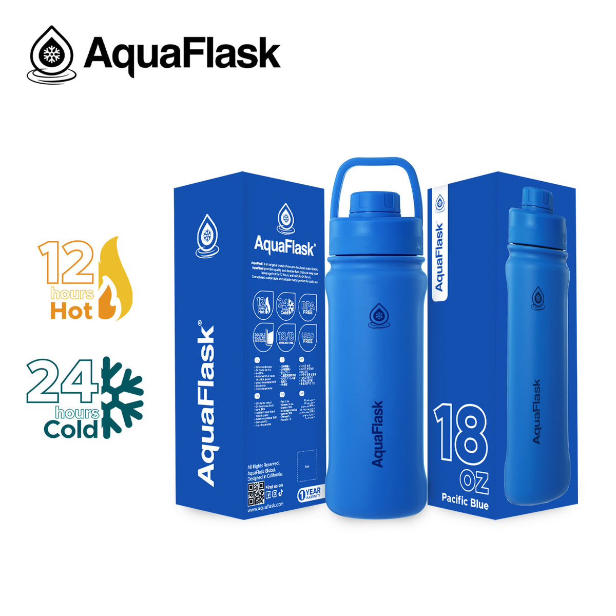AquaFlask Original Vacuum Insulated Water Bottles 530ml (18oz)