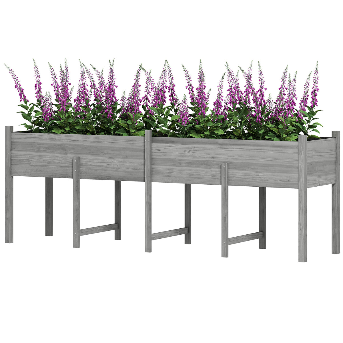 Wooden Raised Garden Bed Planter, Large Elevated Planter Box with Legs, Bed Liner and Drain Holes, Grey