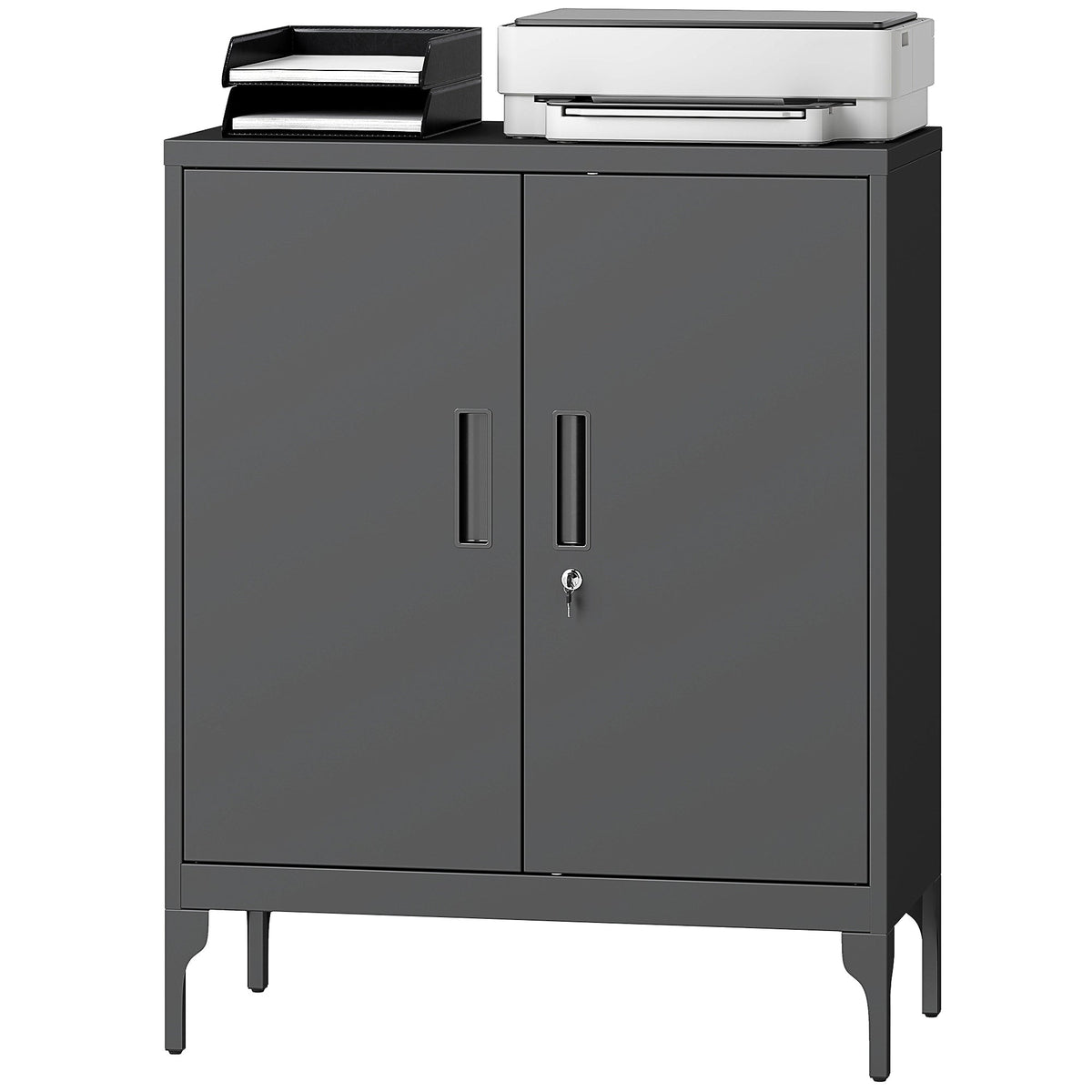 Office Storage Cabinet with Lock, Filing Cabinet with Adjustable Shelves and Doors for Home Office, Garage, Black