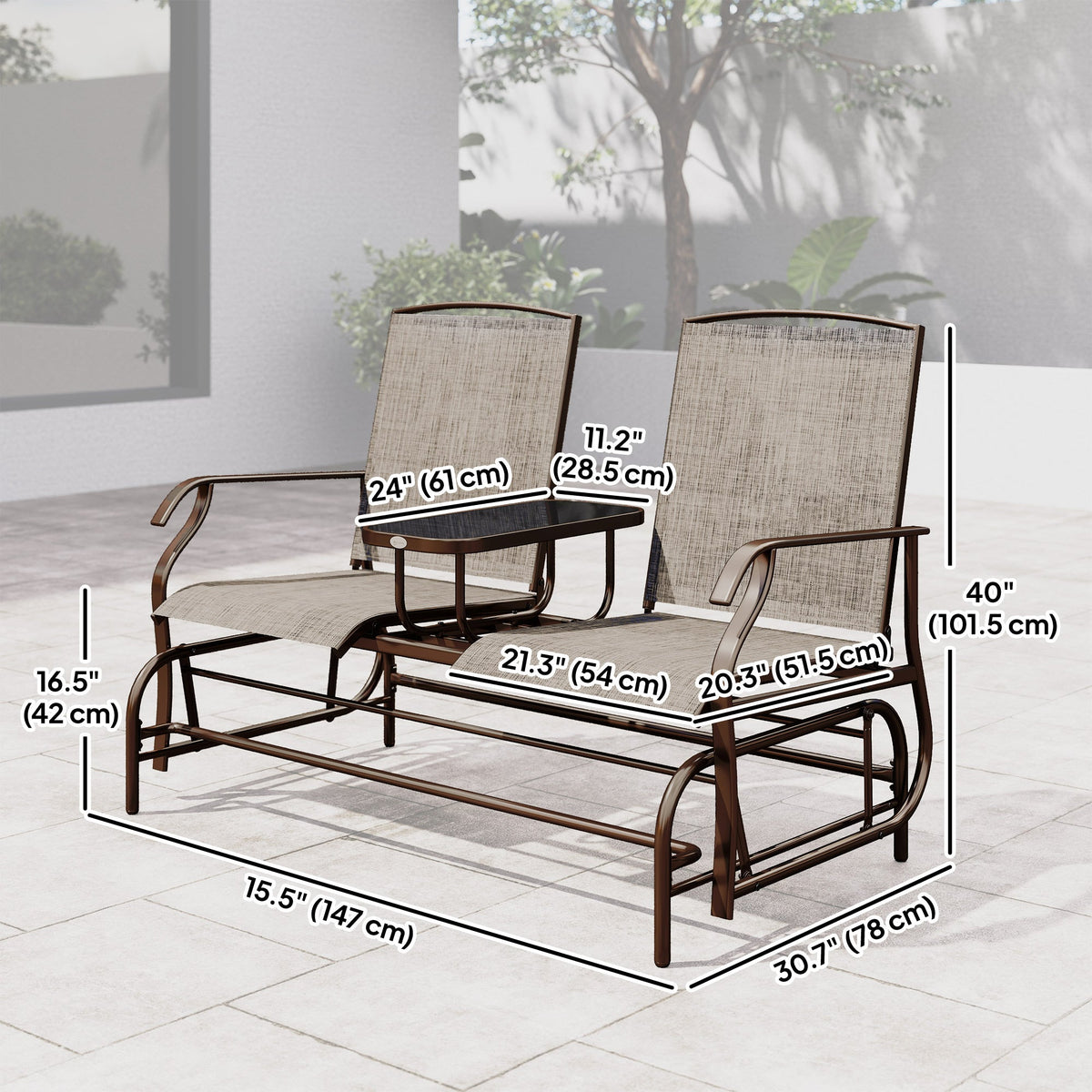 Patio Glider Rocking Chair 2 Person Outdoor Loveseat Rocker Garden Furniture Bench, Grey