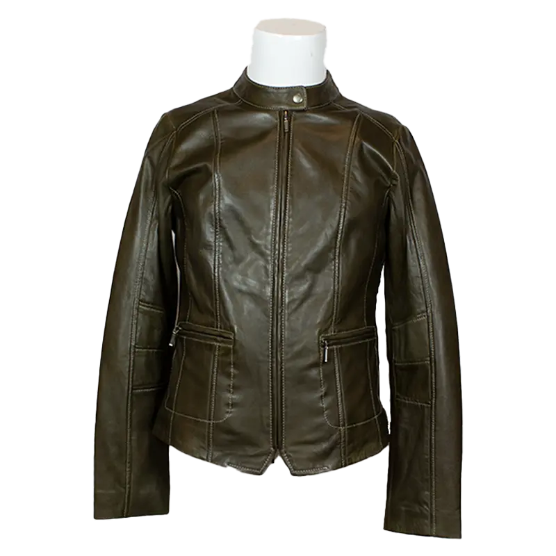 Plonge Leathers Women's Snap Collar Lamb Leather Jacket