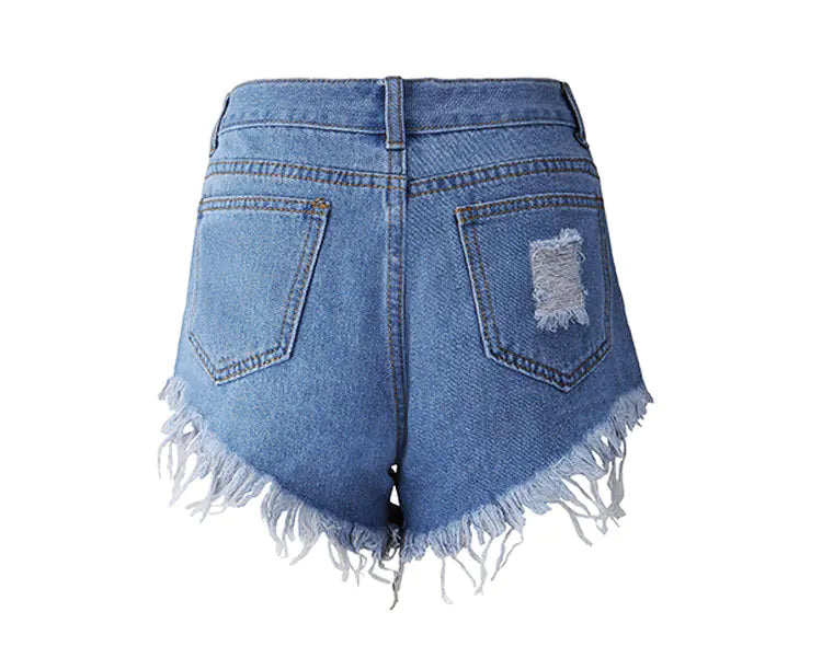 Irregular Cat Whiskers Fringed High Denim Shorts