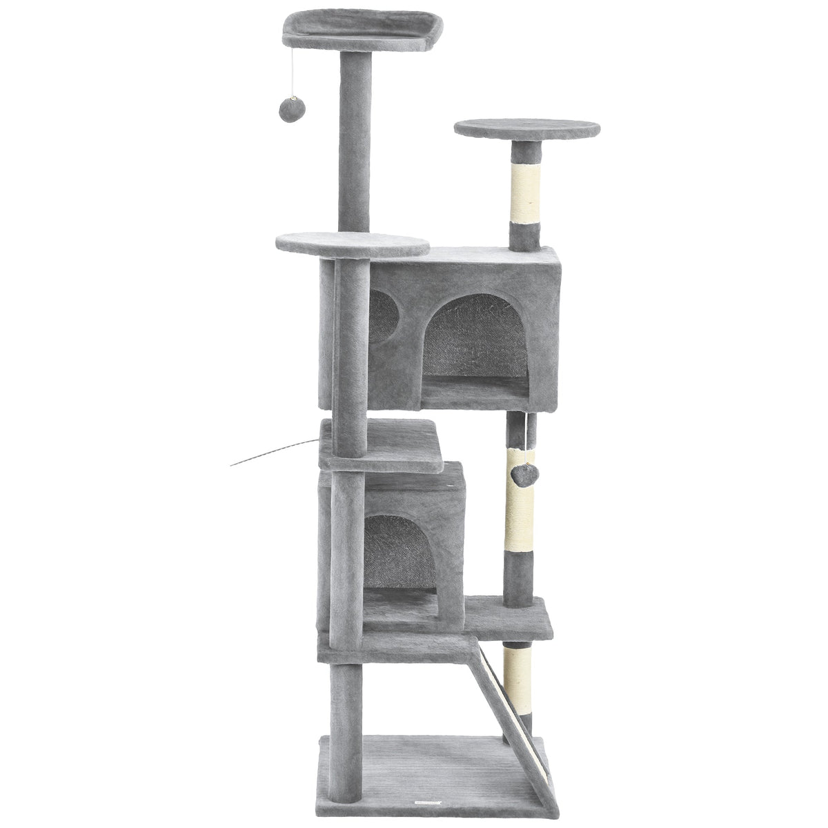 54" Cat Tree, Multi-Level Cat Tower with Scratching Posts, Cat Condos, Bed, Platforms, Ramp, Toy Ball, Beige