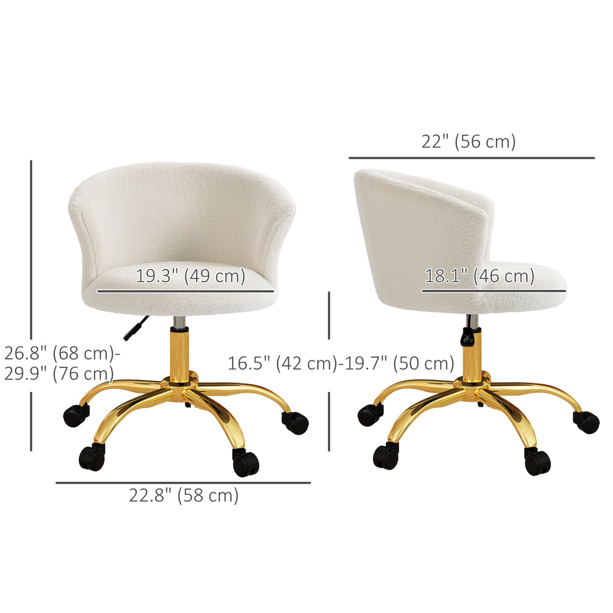 Armless Office Chair, Fluffy Computer Desk Chair with Adjustable Height, Swivel Wheels, Mid Back, Grey