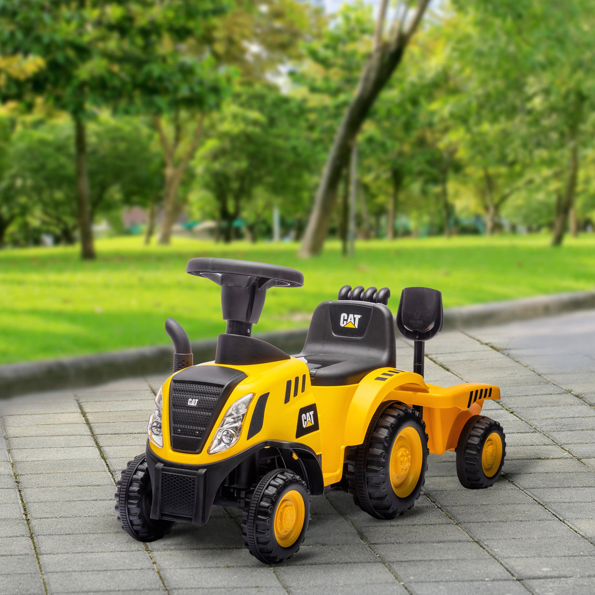 Caterpillar Licensed No Power Ride On Tractor with Shovel, Trailer
