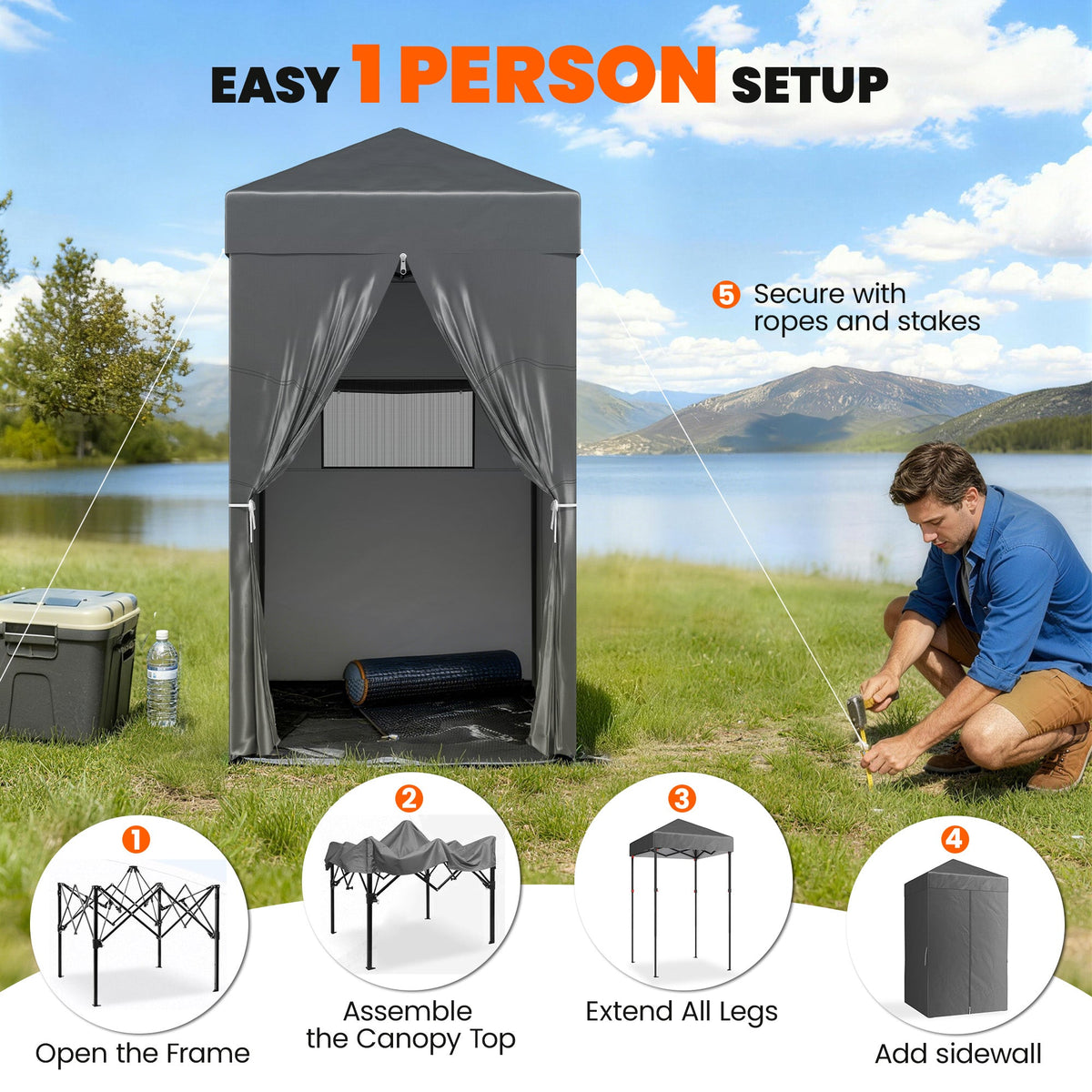 4 x 4 ft Compact Pop Up Canopy Tent, UPF 50+ Changing Room, Portable Instant Privacy Canopy with Mesh Window, Black