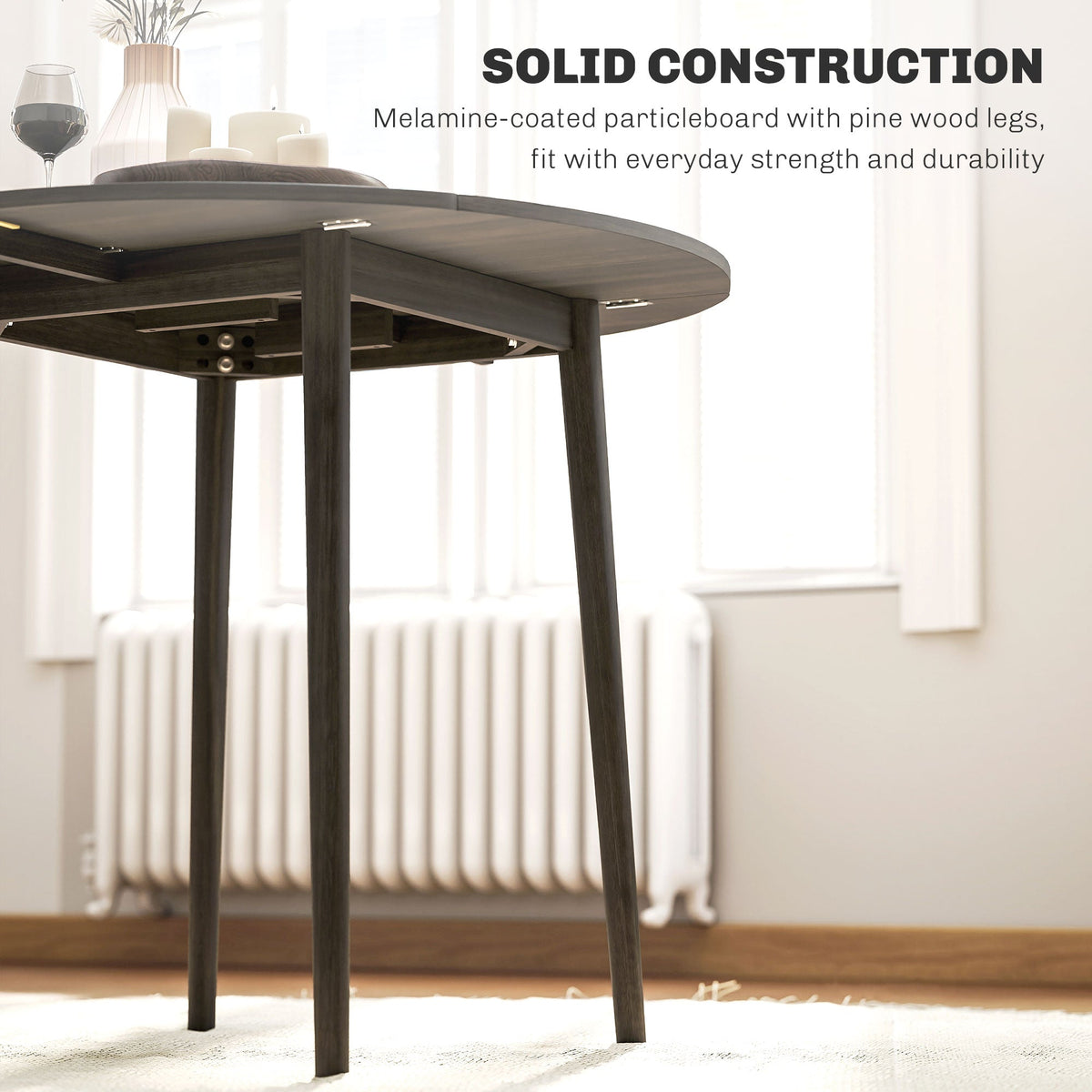 Folding Dining Table, Round Drop Leaf Kitchen Table for Small Spaces with Wood Legs, Oak