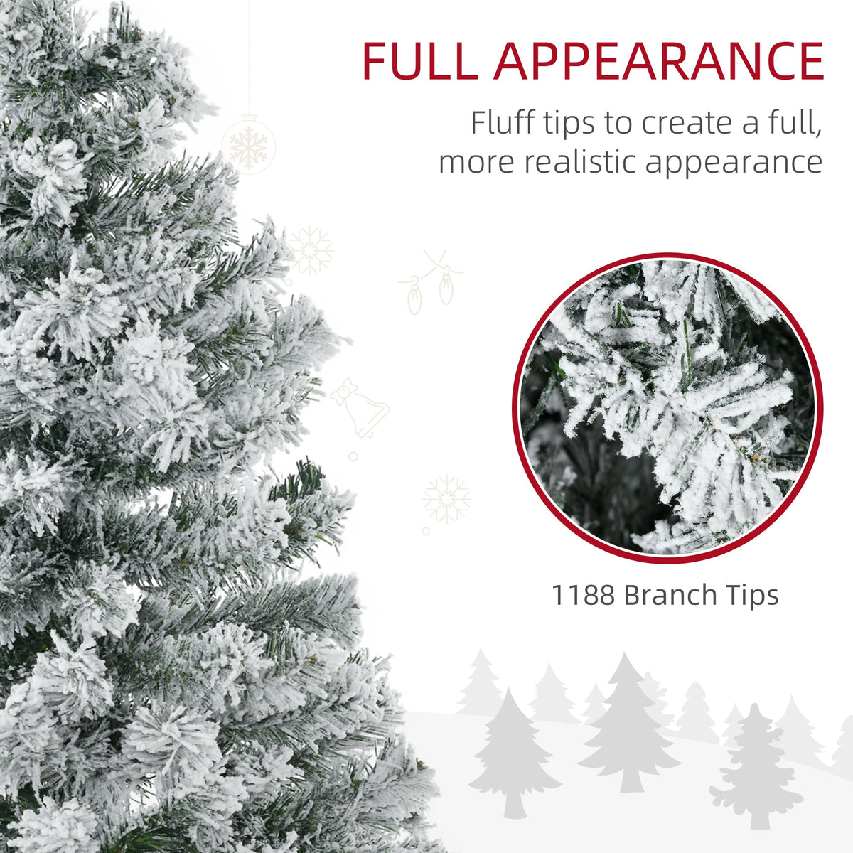 7.5ft Artificial Prelit Christmas Tree with Warm White LED Light, Snow Flocked Branches, Metal Base, Xmas Tree