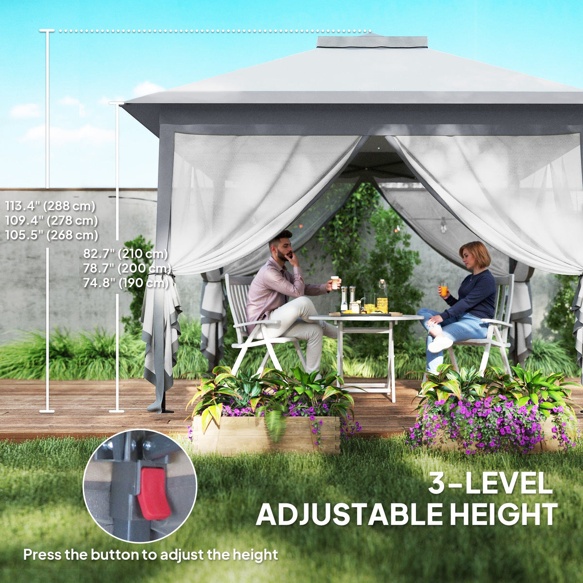 11' x 11' Pop Up Gazebo, Double Roof Foldable Height Adjustable Canopy Tent with Mesh Sidewalls, Carrying Bag, Beige