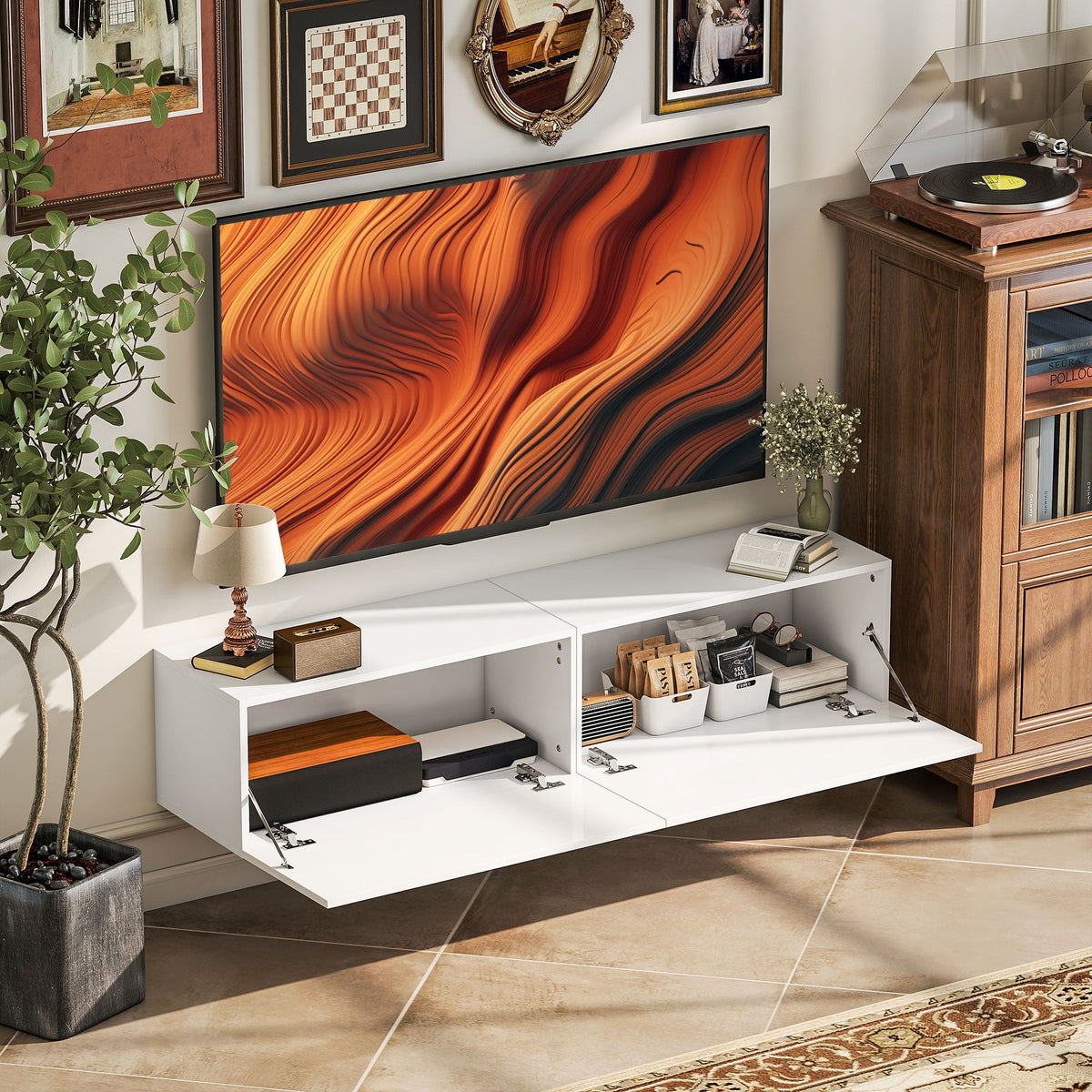 Hunter Floating TV Stand with Storage Cupboards for TVs up to 65 Inches-White
