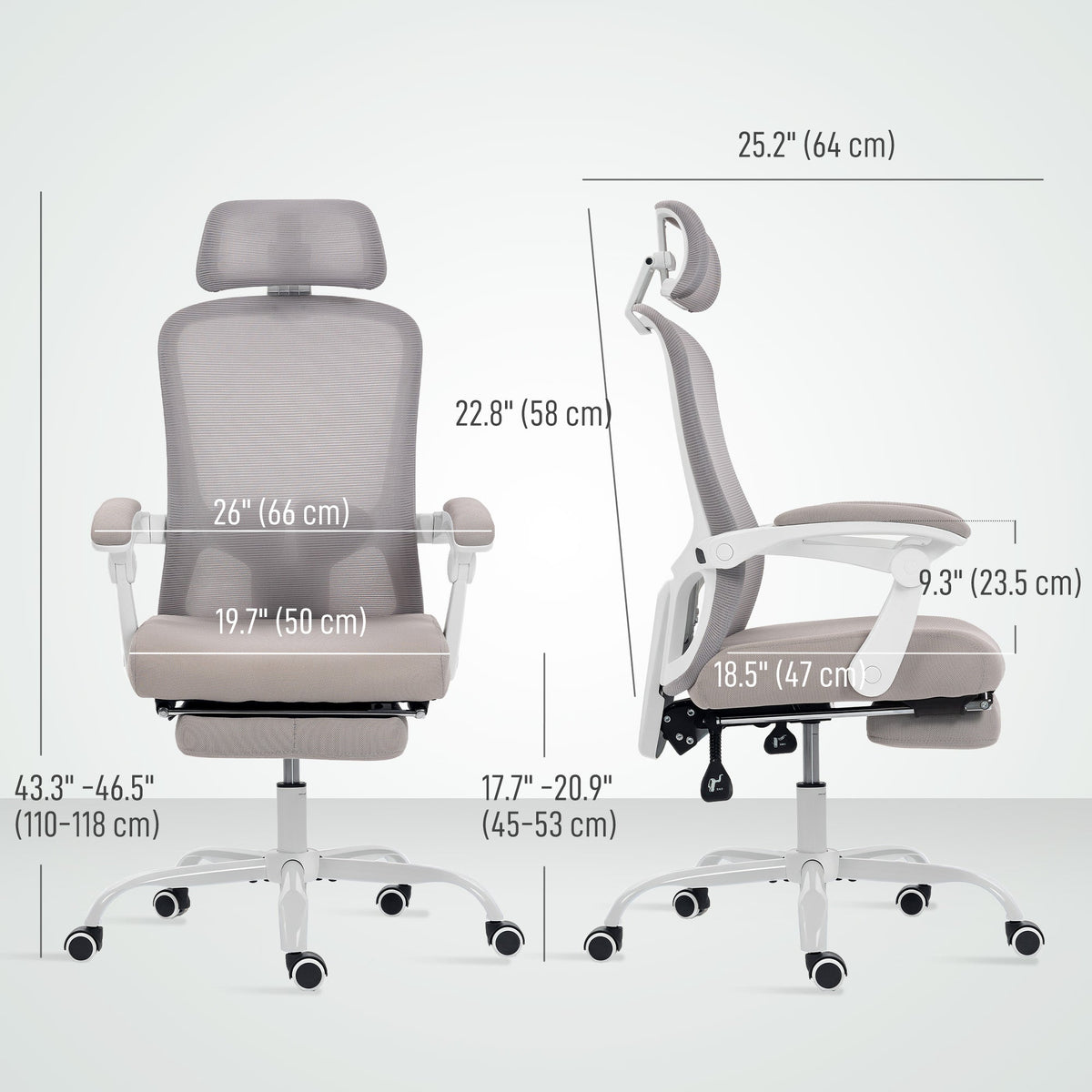 Ergonomic Office Chair, Mesh Reclining Desk Chair with Adjustable Lumbar Support, Headrest, Beige