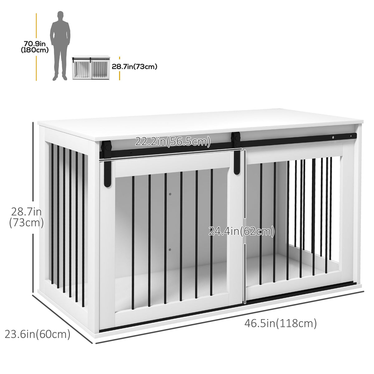 39" Dog Crate Furniture, Dog Crate End Side Table for Large Dogs, White