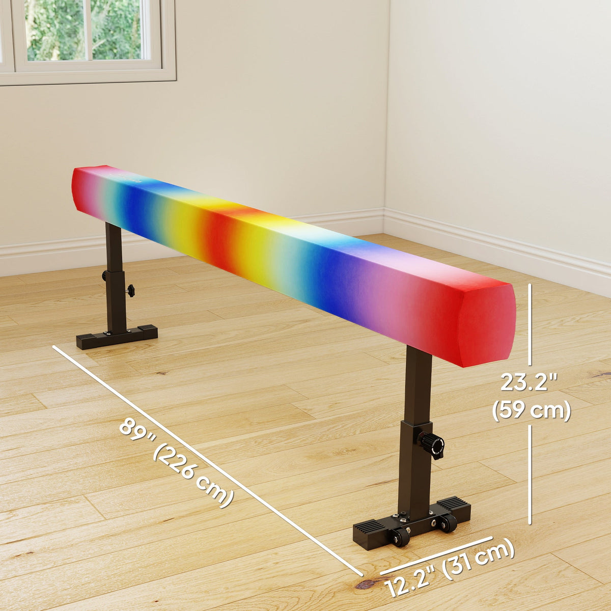 7.5ft Adjustable Balance Beam, Gymnastics Beam with Wheels, Gymnastics Equipment for 6+ Years Old Training