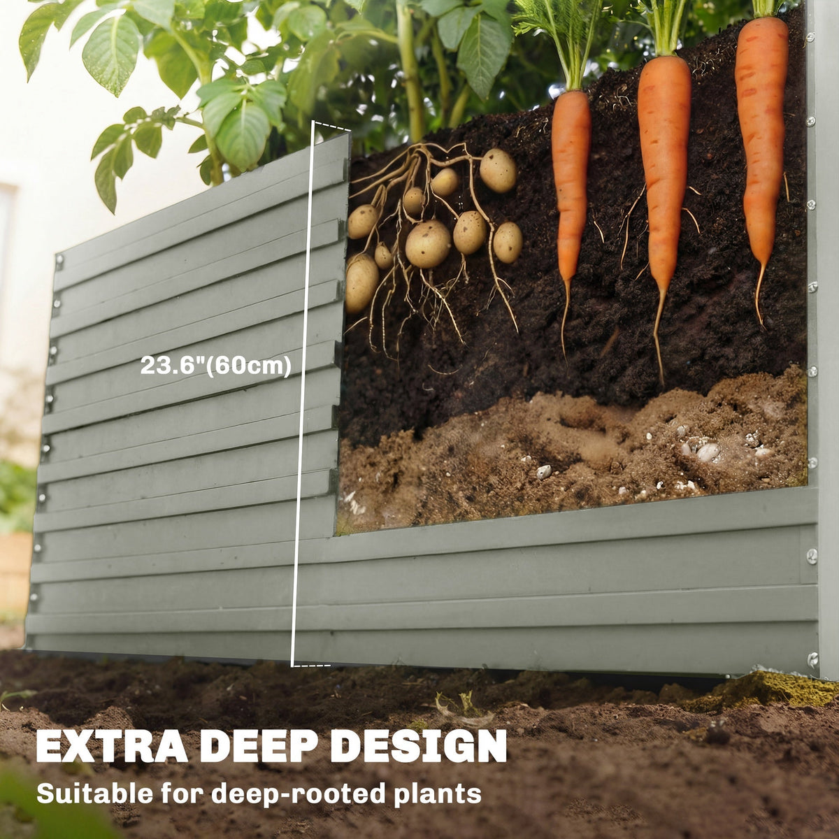 5' x 3' x 2' Raised Garden Bed, Galvanized Planter Box for Growing Flowers, Herbs and Vegetables, Black