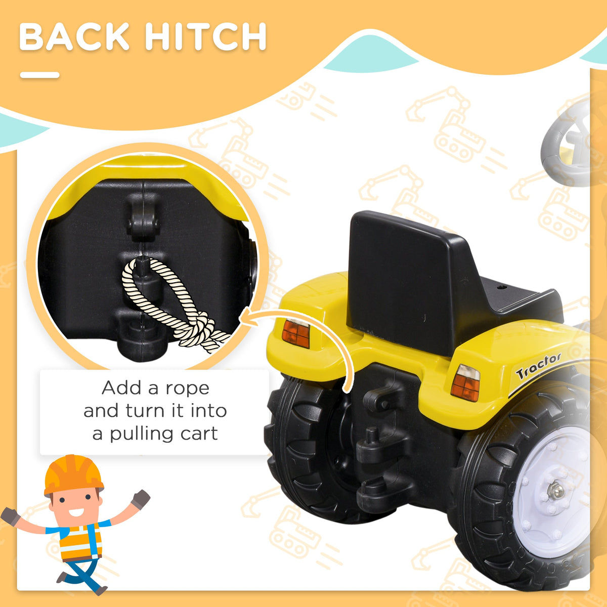 Ride on Tractor for Kids, Pedal Construction Car with Front Loader Digger for 3 Years Old, Yellow
