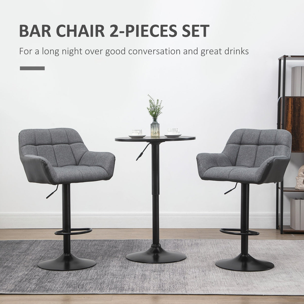 Swivel Barstools Set of 2 Adjustable Bar Stools with Footrest Armrests and PU Leather Back for Dining Room Cream White