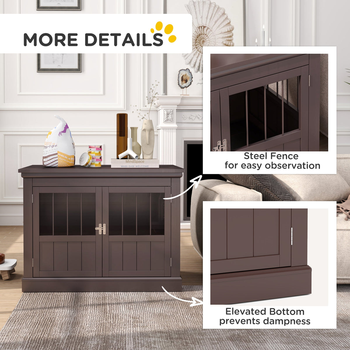 31" Dog Crate Furniture End Table with Three Doors for Small Dogs, Coffee