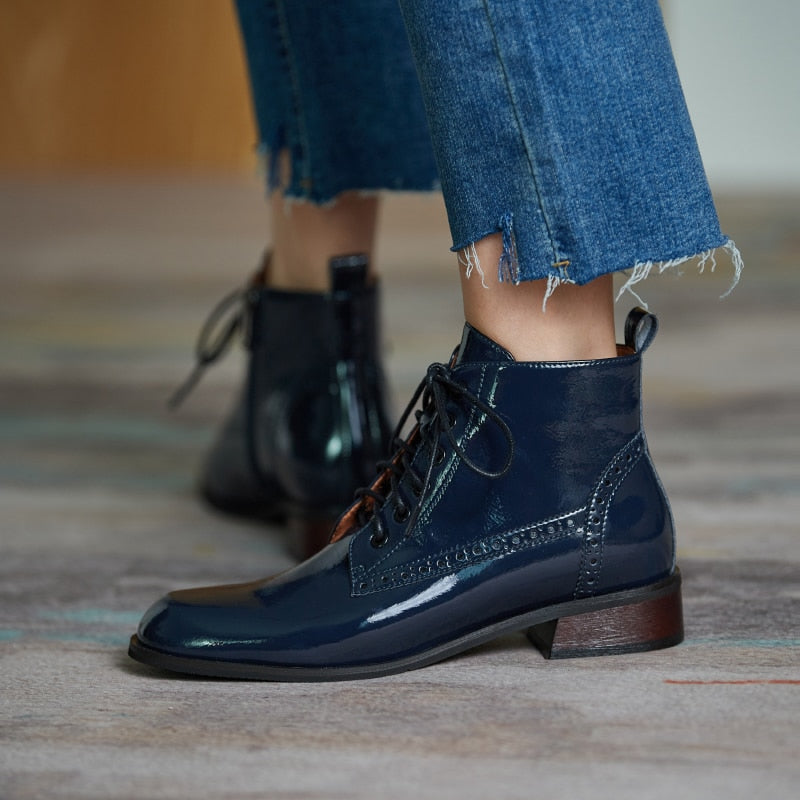Genuine Leather Low Heel Boots