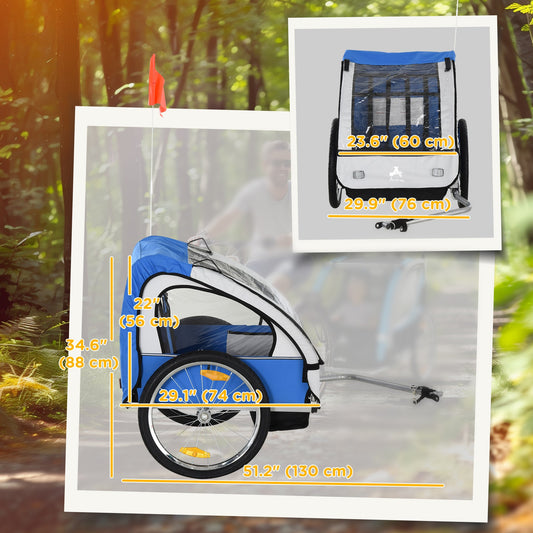 2-Seat Child Bike Trailer for Kids with a Strong Steel Frame, 5-Point Safety Harnesses, & Comfortable Seat, Blue