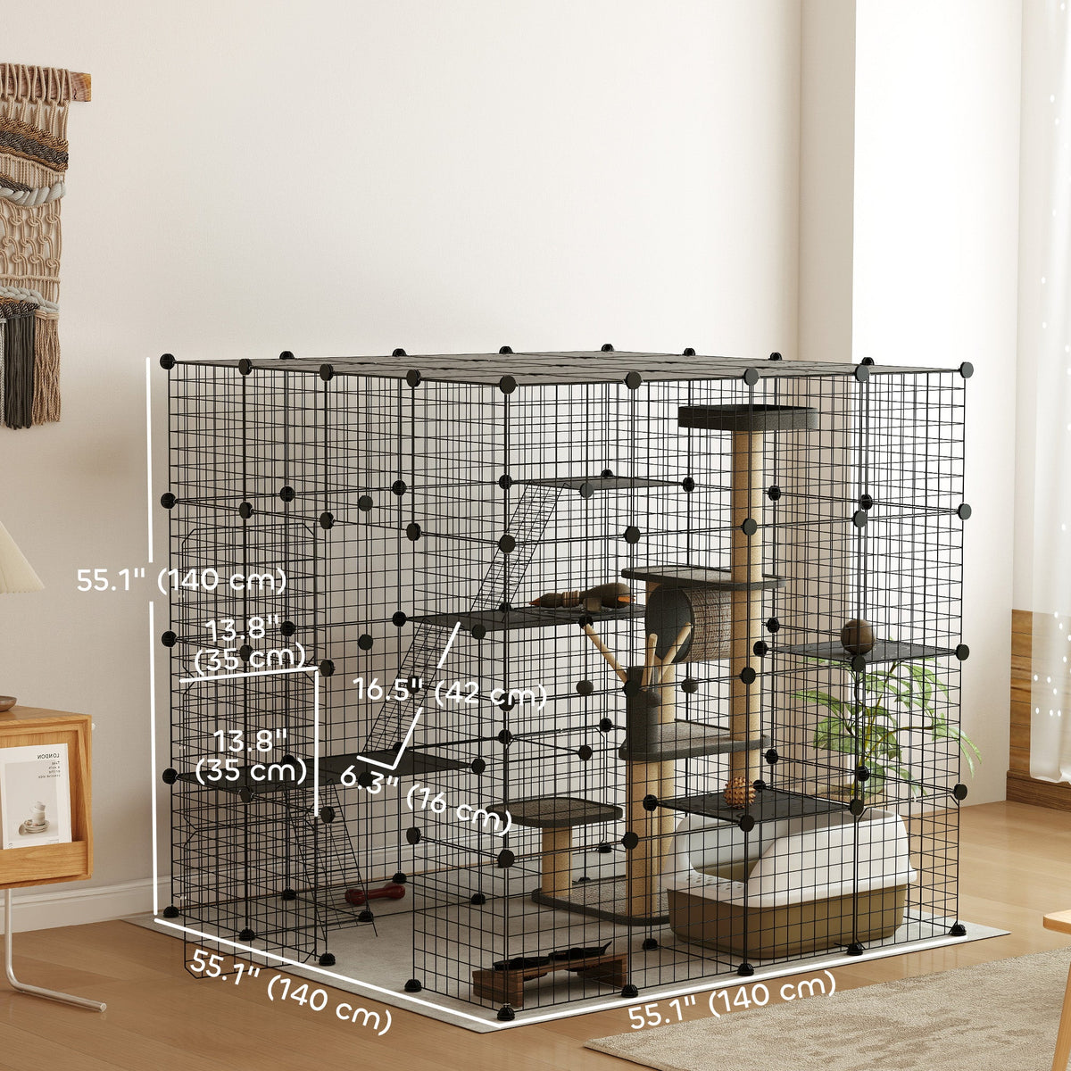 4 Tier DIY Cat Cage Indoor, Catio for 1-3 Cats with Hammock, 5 Doors, 3 Ramps, 3 Jumping Platforms, for 1-3 Cats, Black
