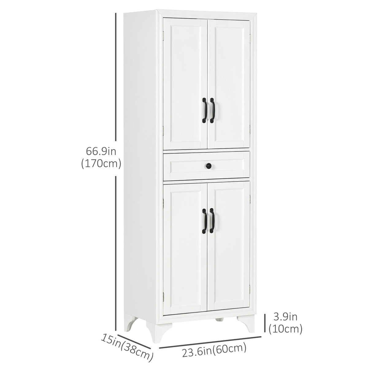 Freestanding Storage Cabinet, Kitchen Pantry Cabinet with 2 Shelves, 4 Doors for Dining Room, Black