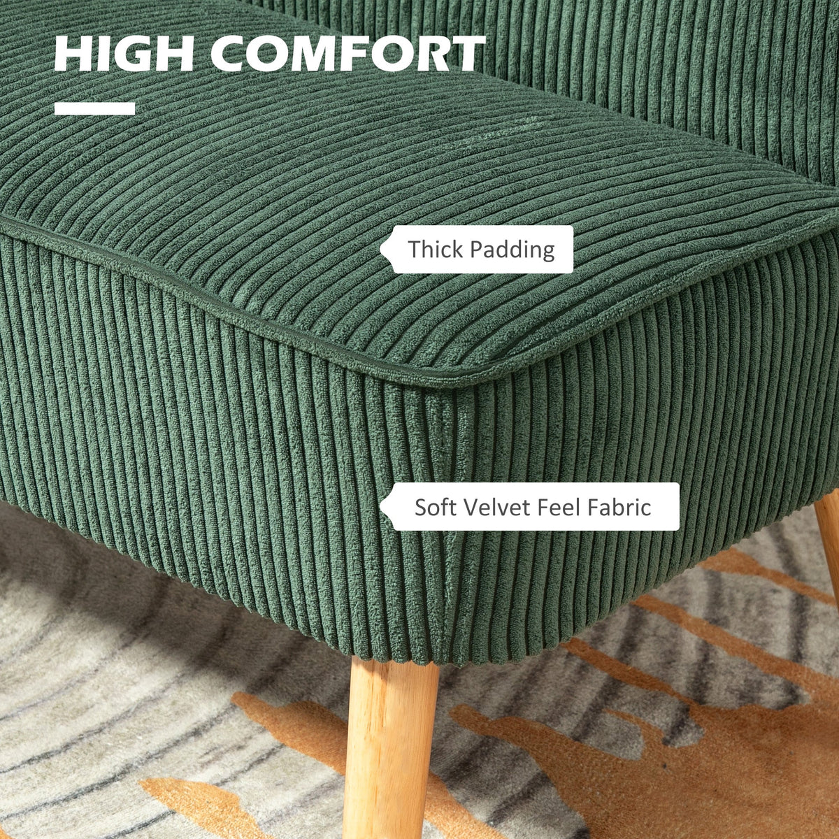 Modern 2 Seater Sofa, Upholstered Two Seater Couch with Rubber Wood Legs, Cream White