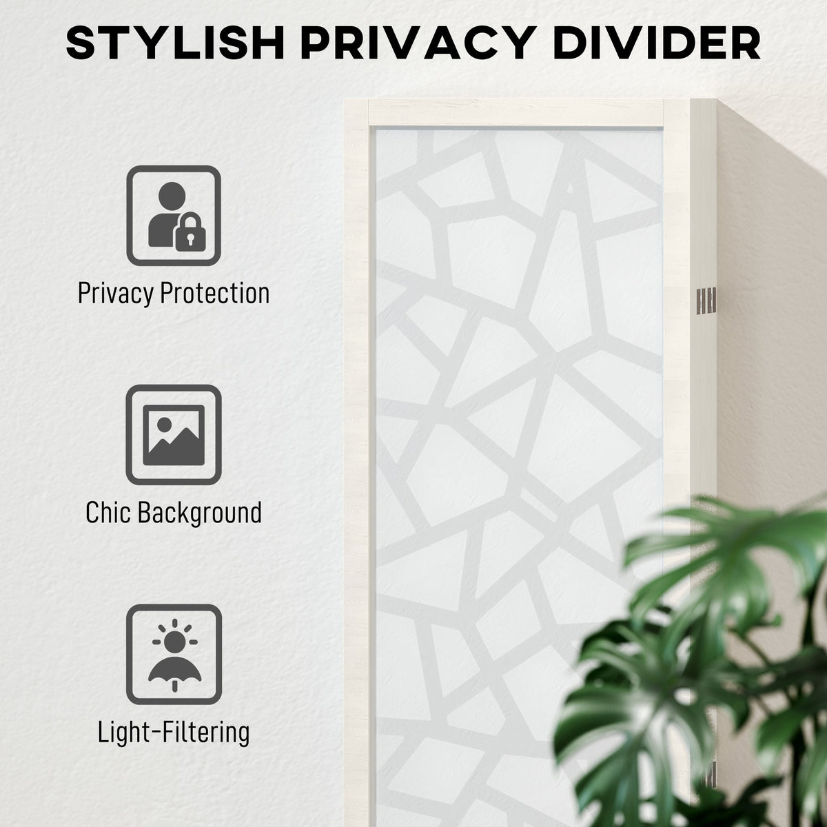 4 Panel Room Divider, 5.6 FT Lightweight Folding Privacy Screen with Geometric Pattern for Living Room, Bedroom, Black