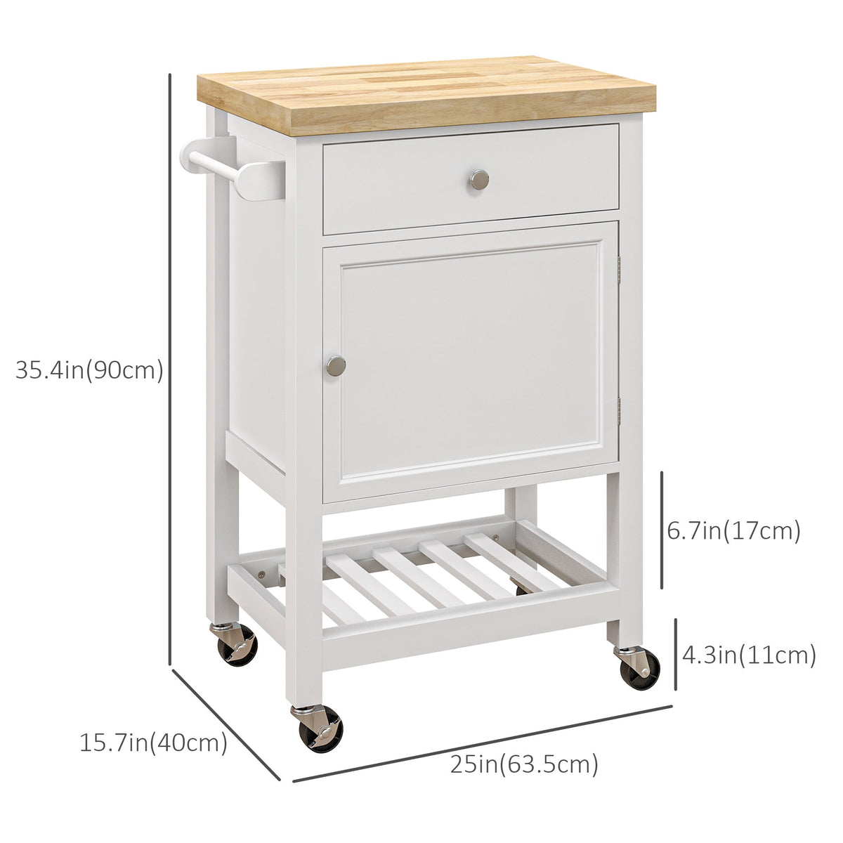 Kitchen Cart on Wheels, Rolling Kitchen Island Cart with Wood Top, Towel Rack, Drawer and Shelf for Dining Area, Grey