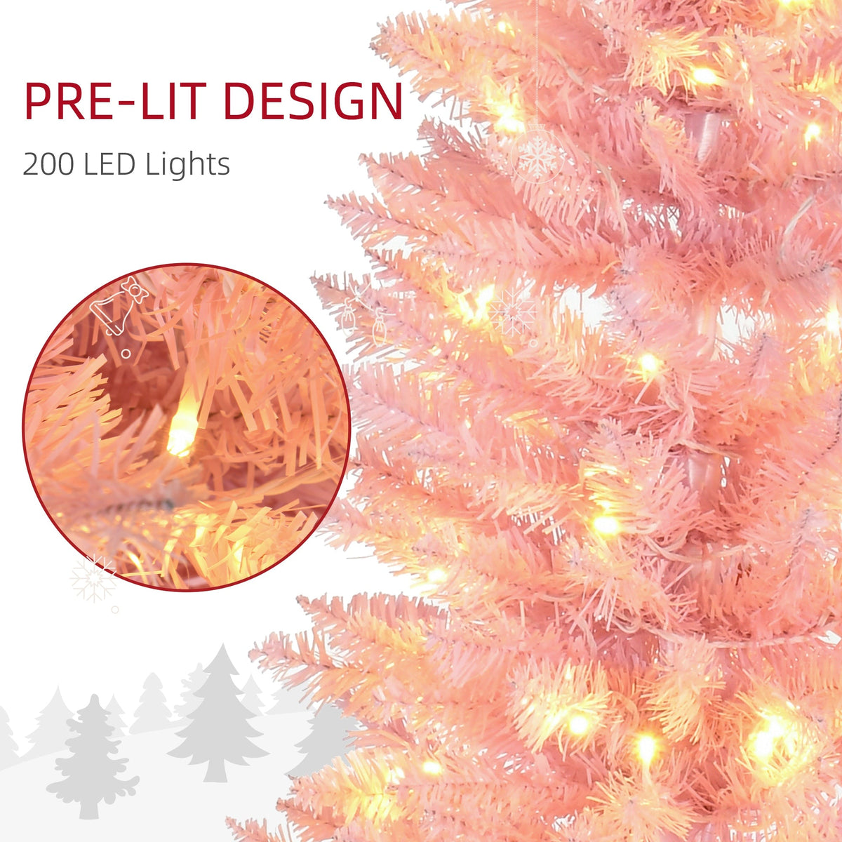 6' Pre Lit Artificial Pencil Christmas Trees, Xmas Tree with Realistic Branches and Warm White LED Lights, Green
