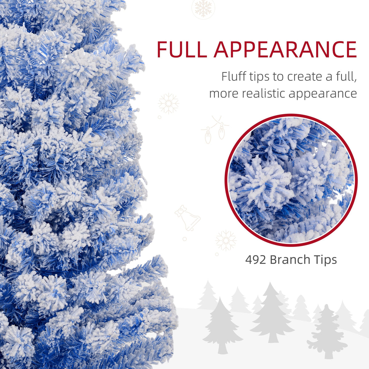 6ft Flocked Christmas Tree, Pencil Christmas Tree with Realistic Branch Tips, Folding Metal Stand, Green