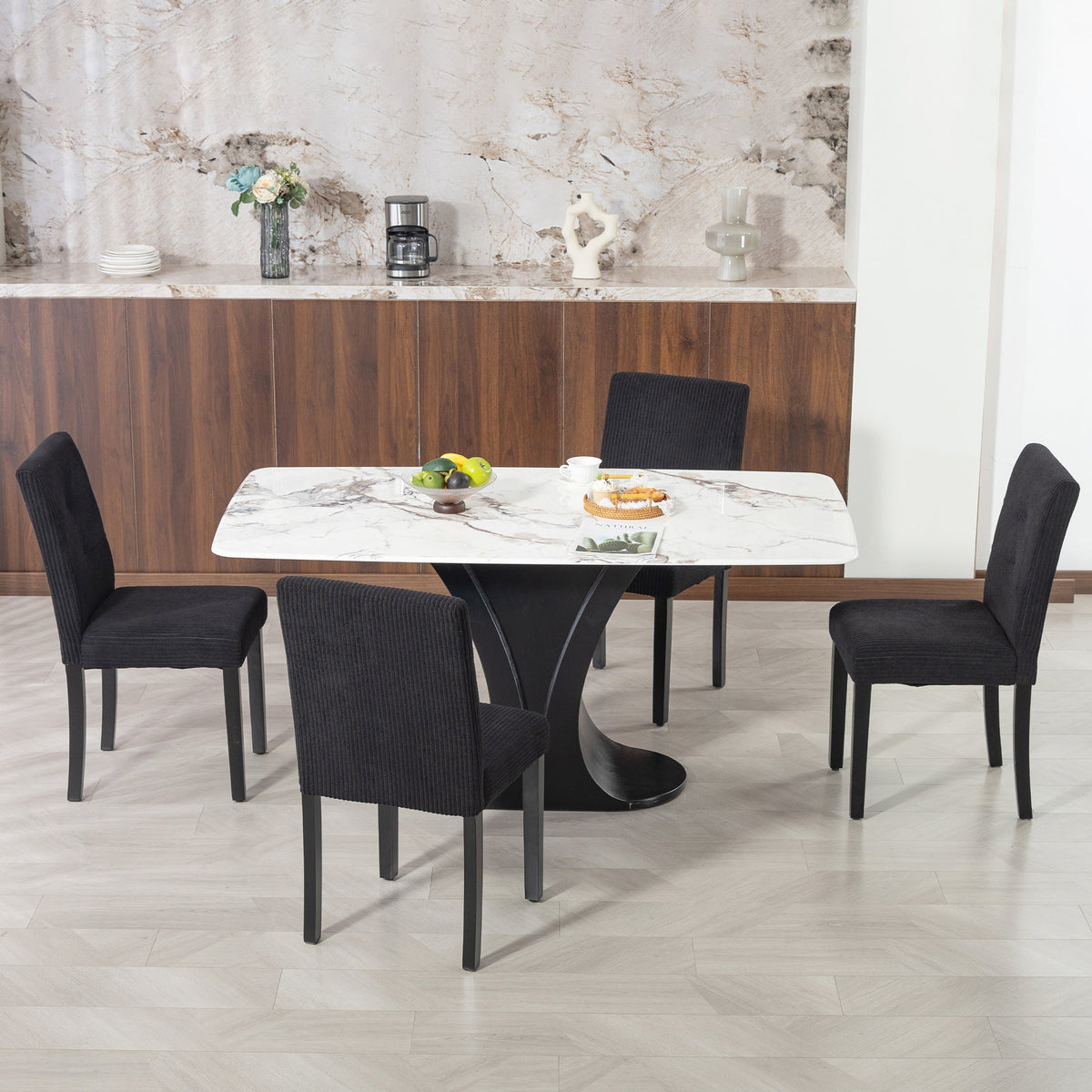 Modern Dining Chairs Set of 4, Kitchen Chairs with Rubberwood Legs and Padded Seat, Beige