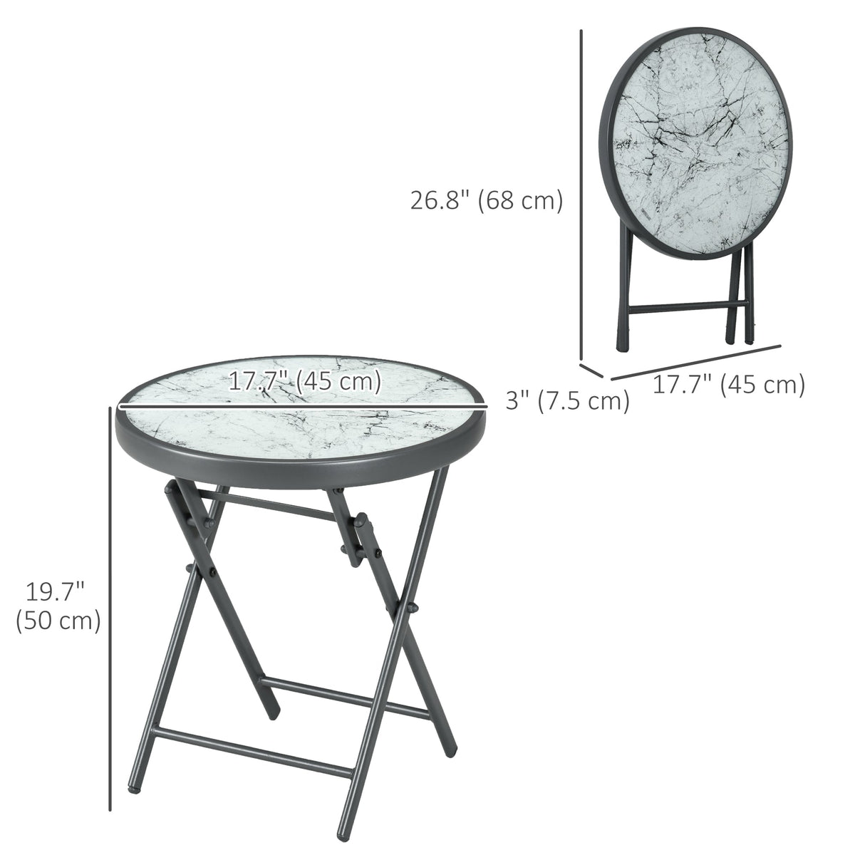 18" Outdoor Round Folding Table, Garden Side Table with Tempered Glass Top for Camping, Party, Weddings, Black