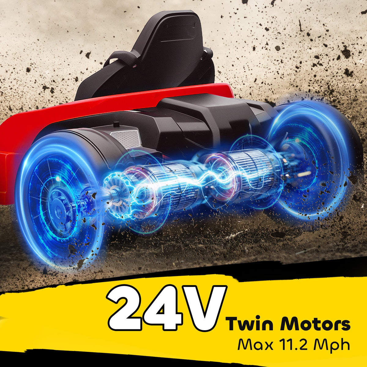 24V Electric Go Kart with Dual 150W Motors, Adjustable Seat & 11.2MPH High Speed, Slow Start, 5-Point Harness, Blue