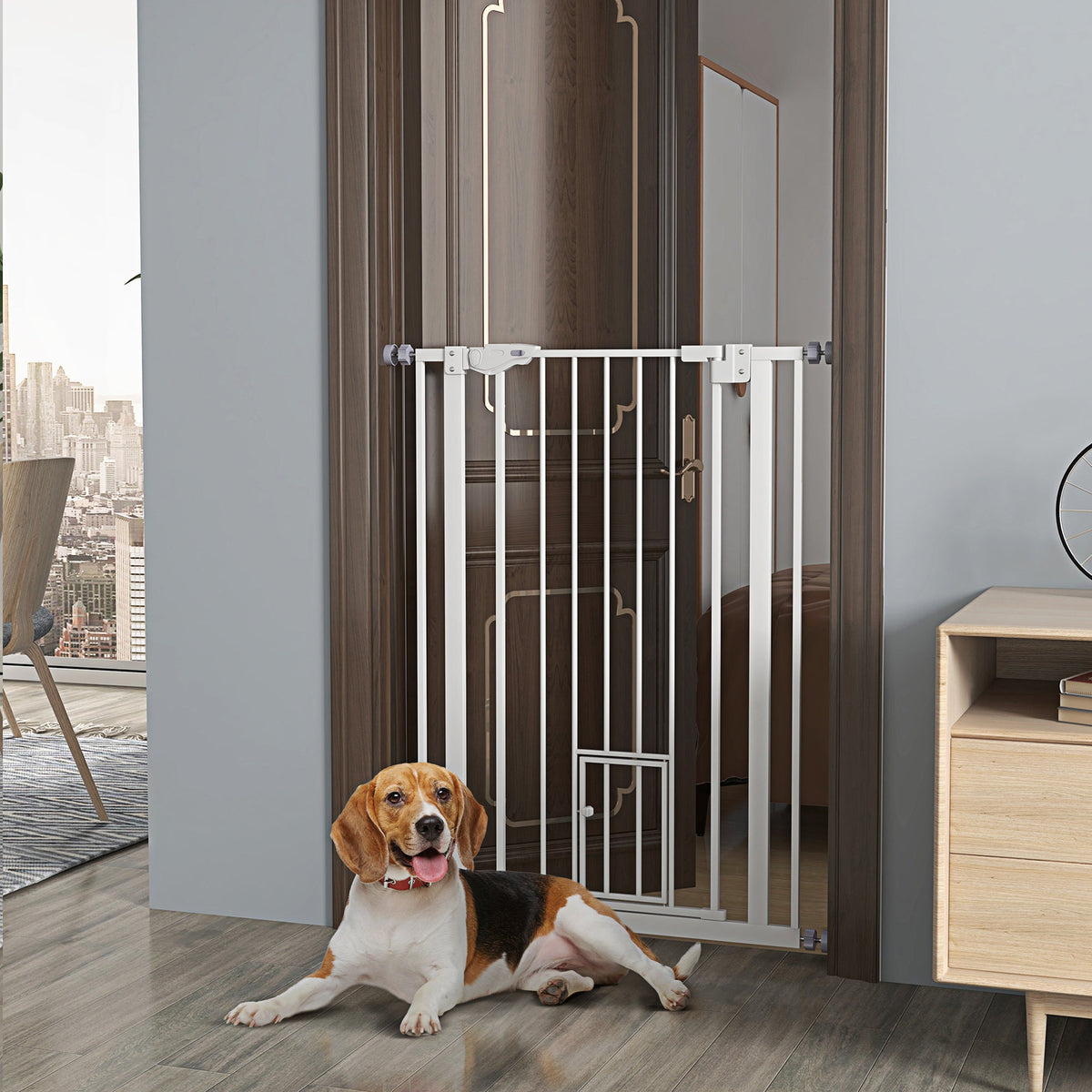 41" Easy Open Indoor Dog Gates for Doorways, House, Stair - Black