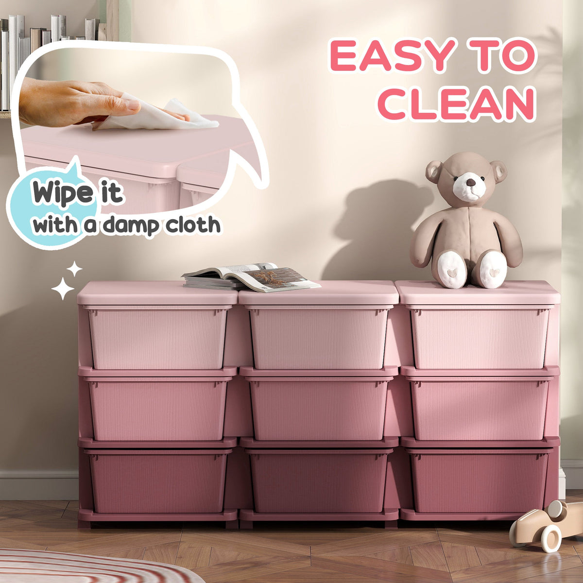 3 Tier Kids Toy Organizer and Storage Bins with 6 Plastic Drawers, Blue