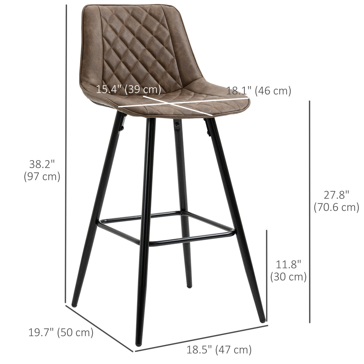 PU Leather Counter Height Bar Chairs Set of 2, 27.75" Bar Stools with Metal Legs for Dining Area, Kitchen Island, Black