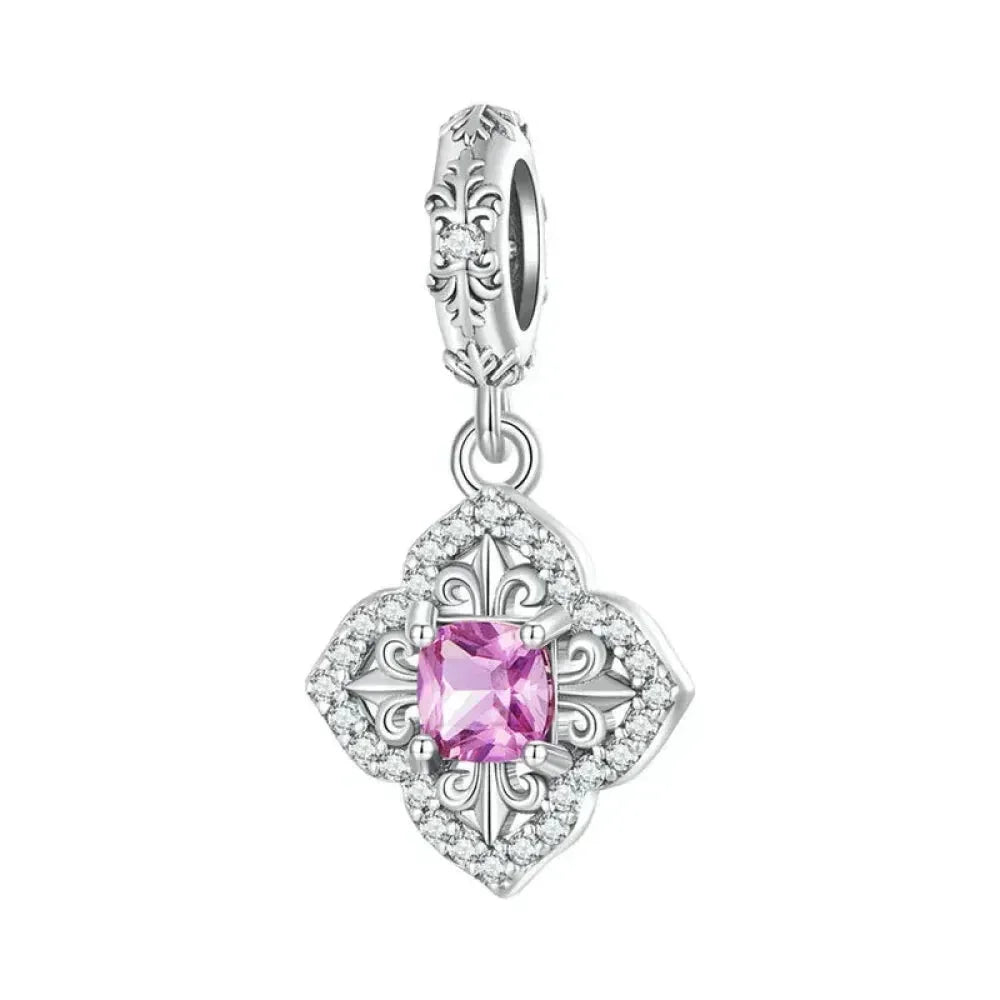 925 Sterling Silver Diy Heart Charm With Pink Zircon - Bsc777