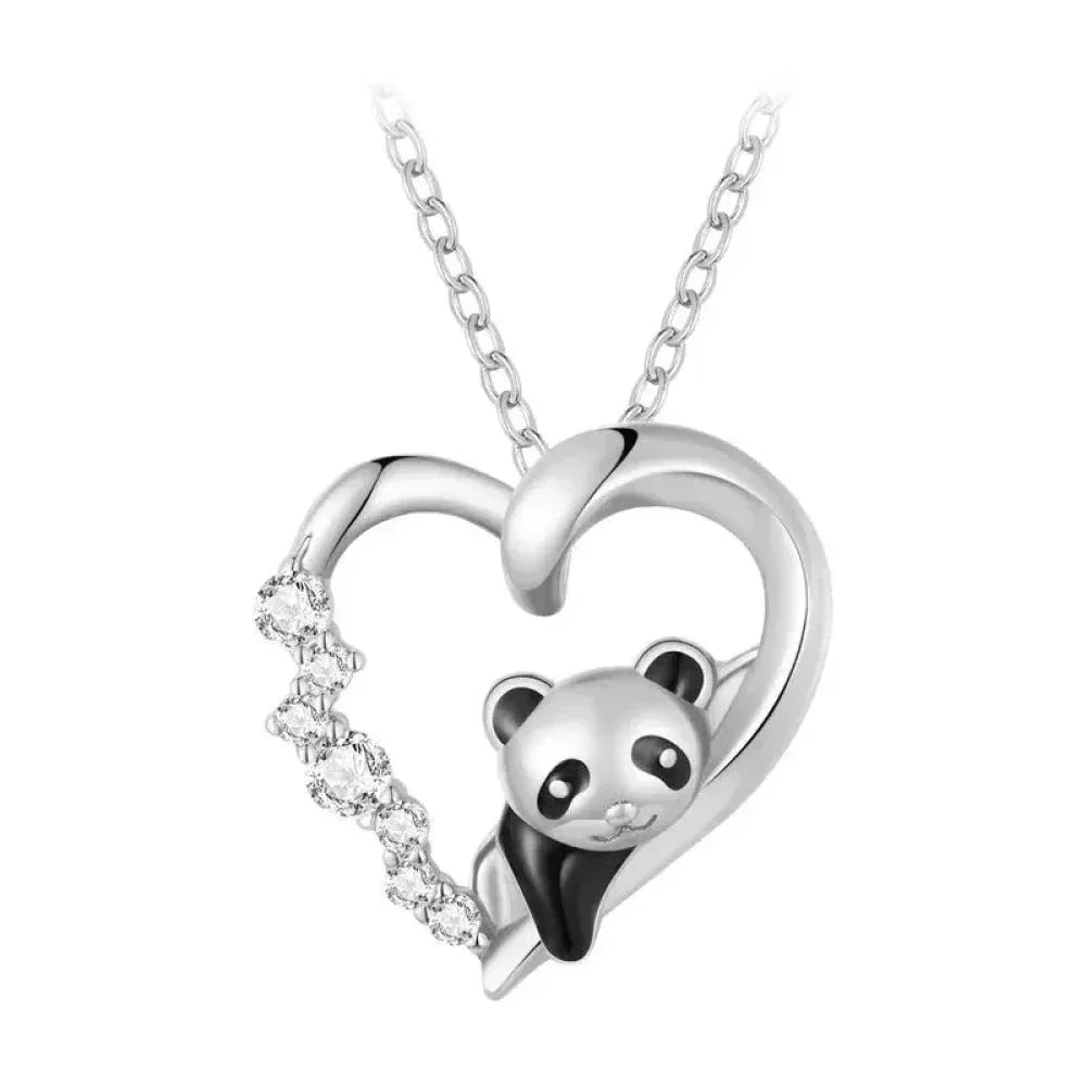 925 Sterling Silver Baby Panda Crystal Necklace | Enamel Cute Animal Charm Chain Link | Women'S Gift - 17.71'' Scn453