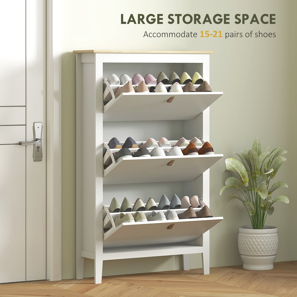 Narrow Shoe Cabinet with 2 Flip Drawers, Adjustable Shelves for Entryway, Holds 10-14 Pairs, White
