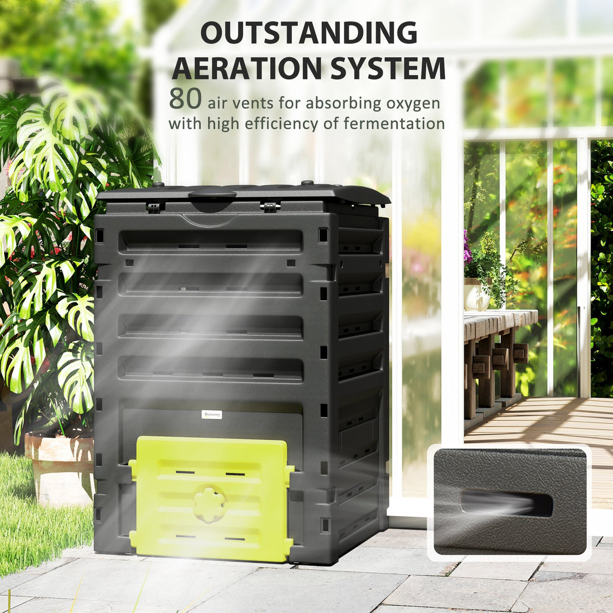 Compost Bin, Garden Composter with 80 Vents and 2 Doors, 120 Gallon (450L), Brown