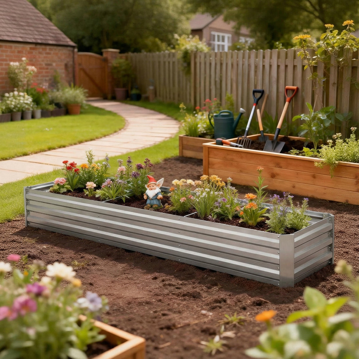 8'x2'x1' Galvanized Raised Bed, Large Elevated Planter Box for Growing Flowers, Herbs and Vegetables, Dark Grey