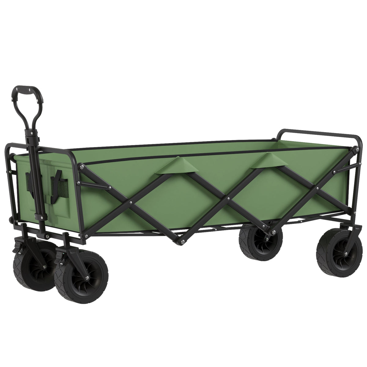 130L Folding Garden Cart with Wheels, Heavy-Duty Collapsible Wagon with Brakes, Green