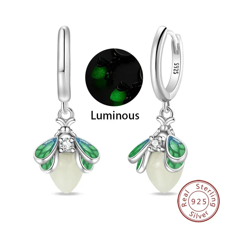 Magical Glow Firefly Sterling Silver Hoop Earrings