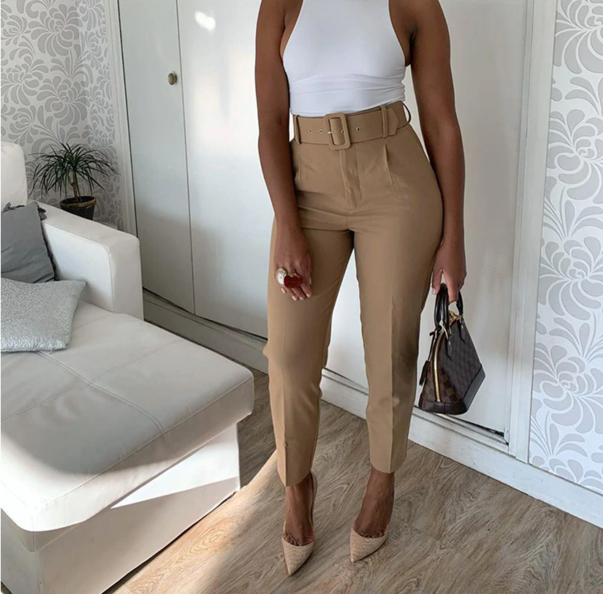 Belted Crop Dress Pants