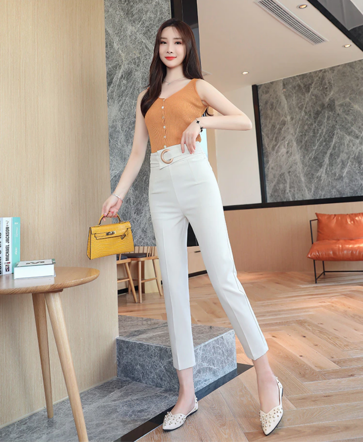 Belted Ankle Office Pants