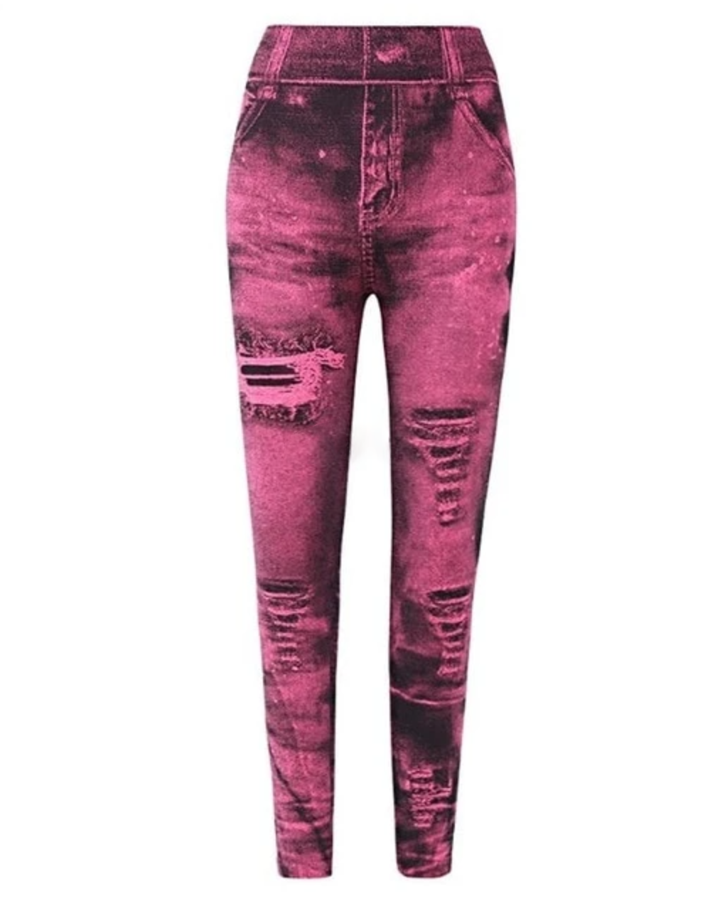 Distressed Denim Elastic Pants